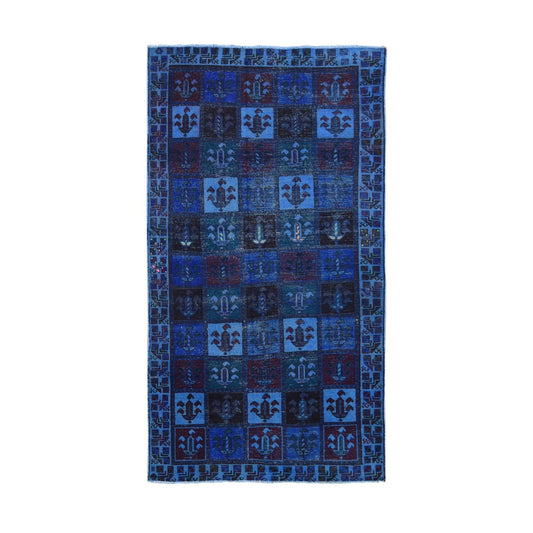 Overdyed & Vintage Wool Hand Knotted Rug Blue Sky Blue 4.3X8.2 -O080671