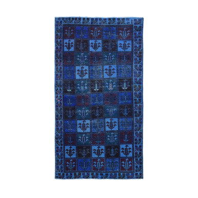 Overdyed & Vintage Wool Hand Knotted Rug Blue Sky Blue 4.3X8.2 -O080671