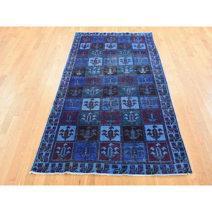 Overdyed & Vintage Wool Hand Knotted Rug Blue Sky Blue 4.3X8.2 -O080671