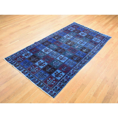 Overdyed & Vintage Wool Hand Knotted Rug Blue Sky Blue 4.3X8.2 -O080671