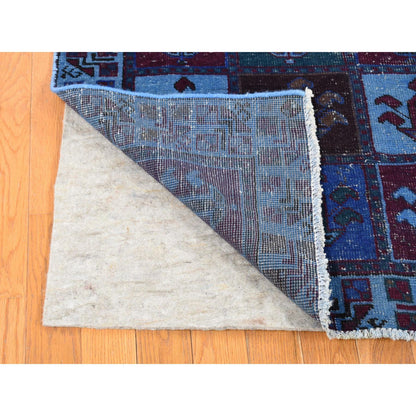 Overdyed & Vintage Wool Hand Knotted Rug Blue Sky Blue 4.3X8.2 -O080671