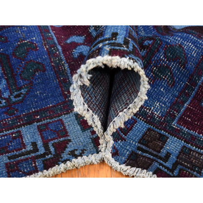 Overdyed & Vintage Wool Hand Knotted Rug Blue Sky Blue 4.3X8.2 -O080671