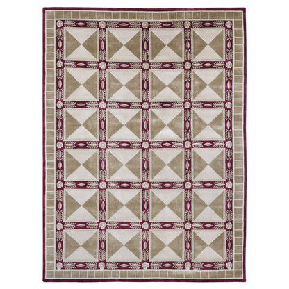 Modern and Contemporary Wool Hand Knotted Rug Ivory Taupe 10.0X13.9 -O080672