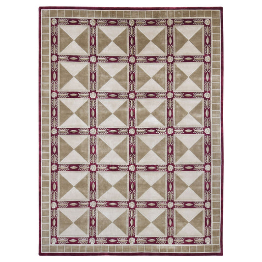 Modern and Contemporary Wool Hand Knotted Rug Ivory Taupe 10.0X13.9 -O080672