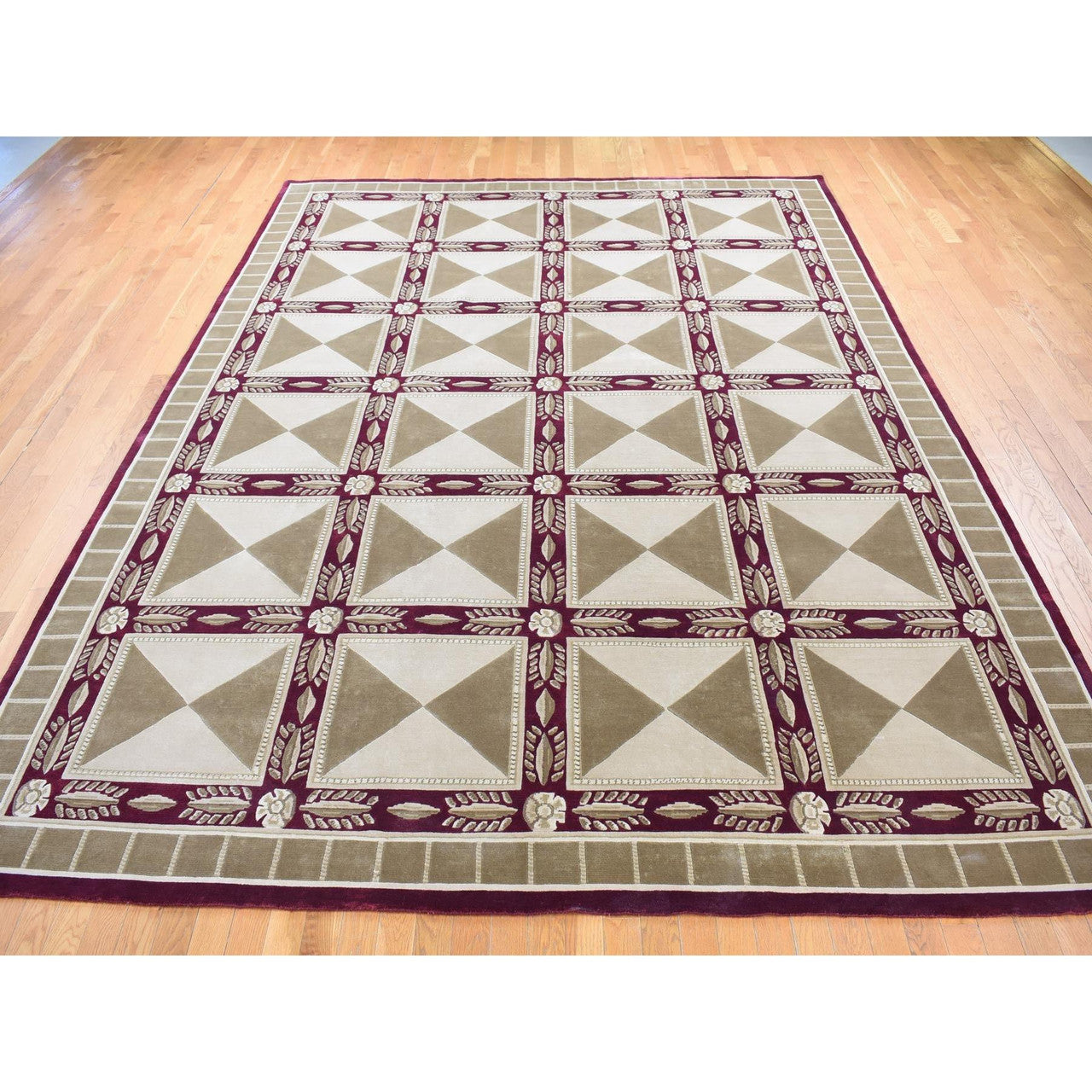 Modern and Contemporary Wool Hand Knotted Rug Ivory Taupe 10.0X13.9 -O080672