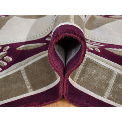 Modern and Contemporary Wool Hand Knotted Rug Ivory Taupe 10.0X13.9 -O080672