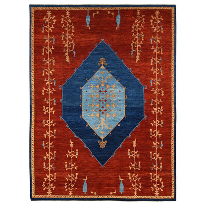 Fine Oriental Wool Hand Knotted Rug Red Blue 10.3X14.0 -O080673