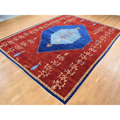 Fine Oriental Wool Hand Knotted Rug Red Blue 10.3X14.0 -O080673