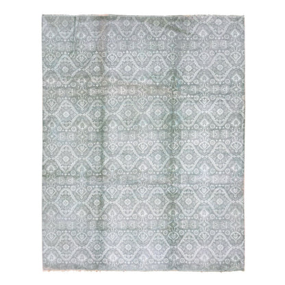 Transitional Wool & Silk Hand Knotted Rug Green Pine Green 8.0X10.1 -O080677
