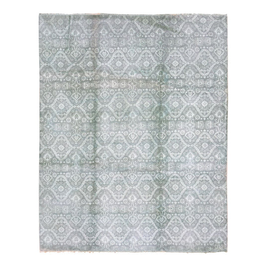 Transitional Wool & Silk Hand Knotted Rug Green Pine Green 8.0X10.1 -O080677