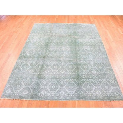 Transitional Wool & Silk Hand Knotted Rug Green Pine Green 8.0X10.1 -O080677