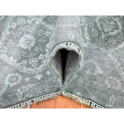 Transitional Wool & Silk Hand Knotted Rug Green Pine Green 8.0X10.1 -O080677