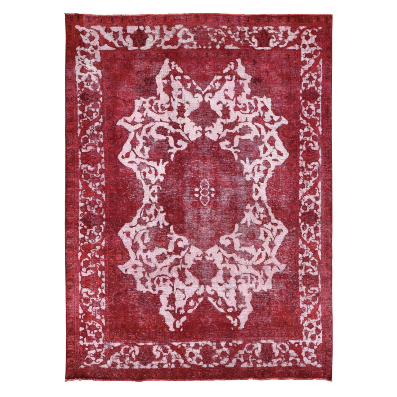 Red 8'2" x 11'1" Overdyed & Vintage Hand knotted Wool Rug - Sku: O080678