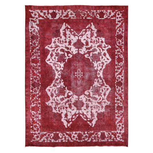 Overdyed & Vintage Wool Hand Knotted Rug Red Red 8.2X11.1 -O080678