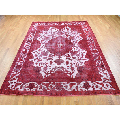 Overdyed & Vintage Wool Hand Knotted Rug Red Red 8.2X11.1 -O080678