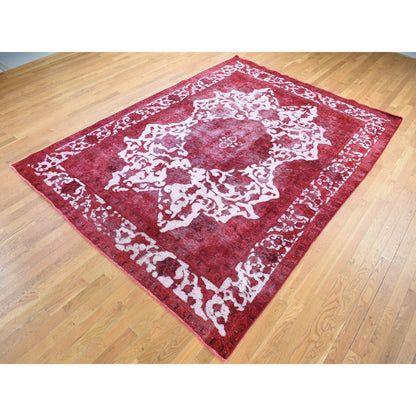 Overdyed & Vintage Wool Hand Knotted Rug Red Red 8.2X11.1 -O080678