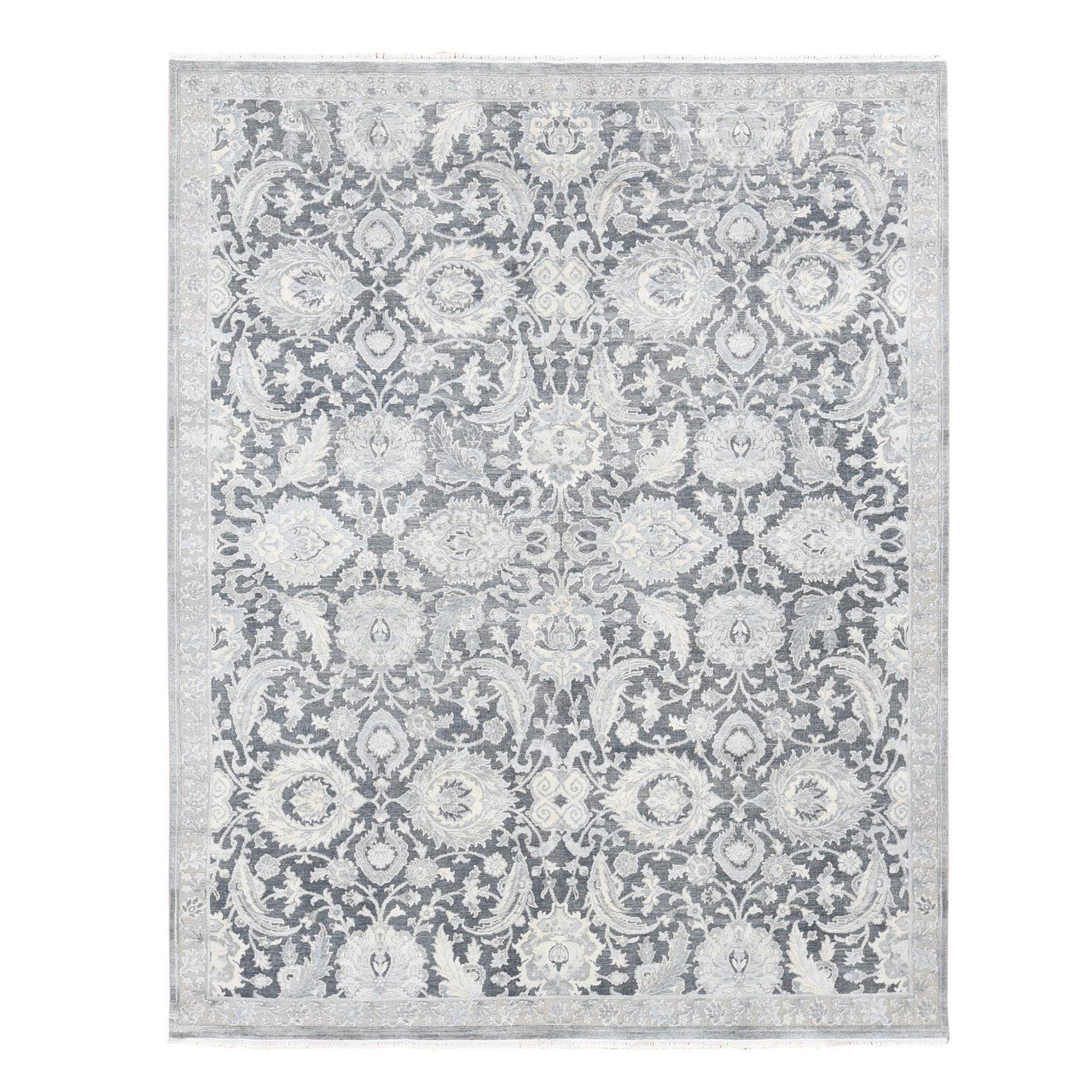 Gray 8'0" x 10'2" Oushak And Peshawar Light Hand knotted Wool/Silk Rug - Sku: O080682