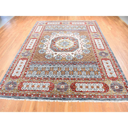 Mamluk New Zealand Wool Hand Knotted Rug Grey Gold 10.2X14.2 -O080685