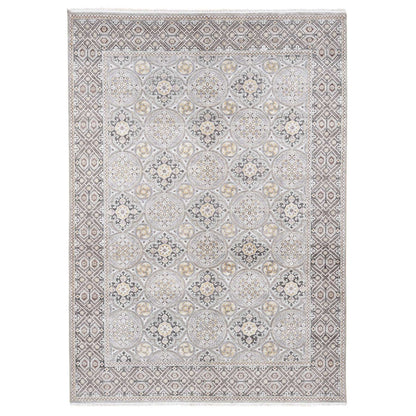 Transitional Wool & Silk Hand Knotted Rug Ivory Gray 10.1X14.2 -O080686