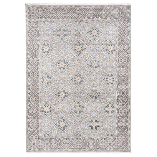 Transitional Wool & Silk Hand Knotted Rug Ivory Gray 10.1X14.2 -O080686