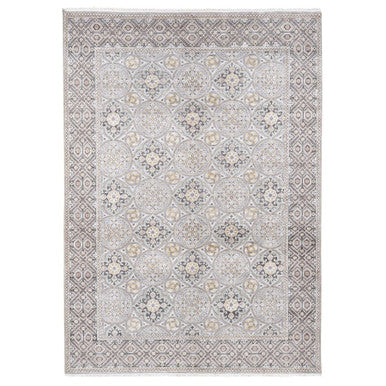 Transitional Wool & Silk Hand Knotted Rug Ivory Gray 10.1X14.2 -O080686