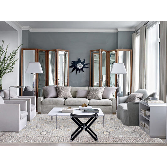 Transitional Wool & Silk Hand Knotted Rug Ivory Gray 10.1X14.2 -O080686