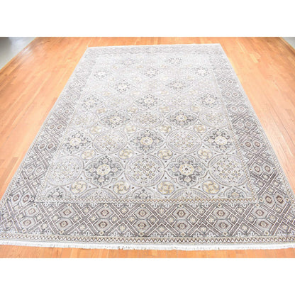 Transitional Wool & Silk Hand Knotted Rug Ivory Gray 10.1X14.2 -O080686