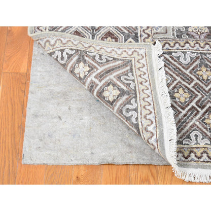 Transitional Wool & Silk Hand Knotted Rug Ivory Gray 10.1X14.2 -O080686