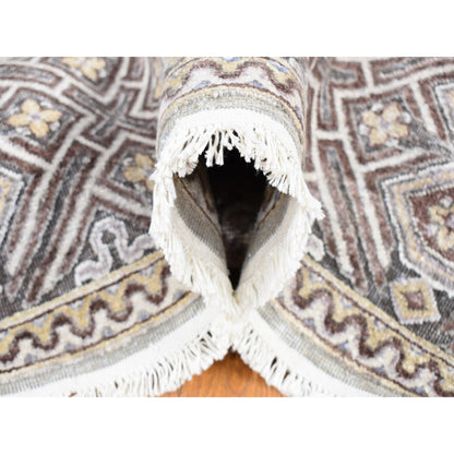 Transitional Wool & Silk Hand Knotted Rug Ivory Gray 10.1X14.2 -O080686