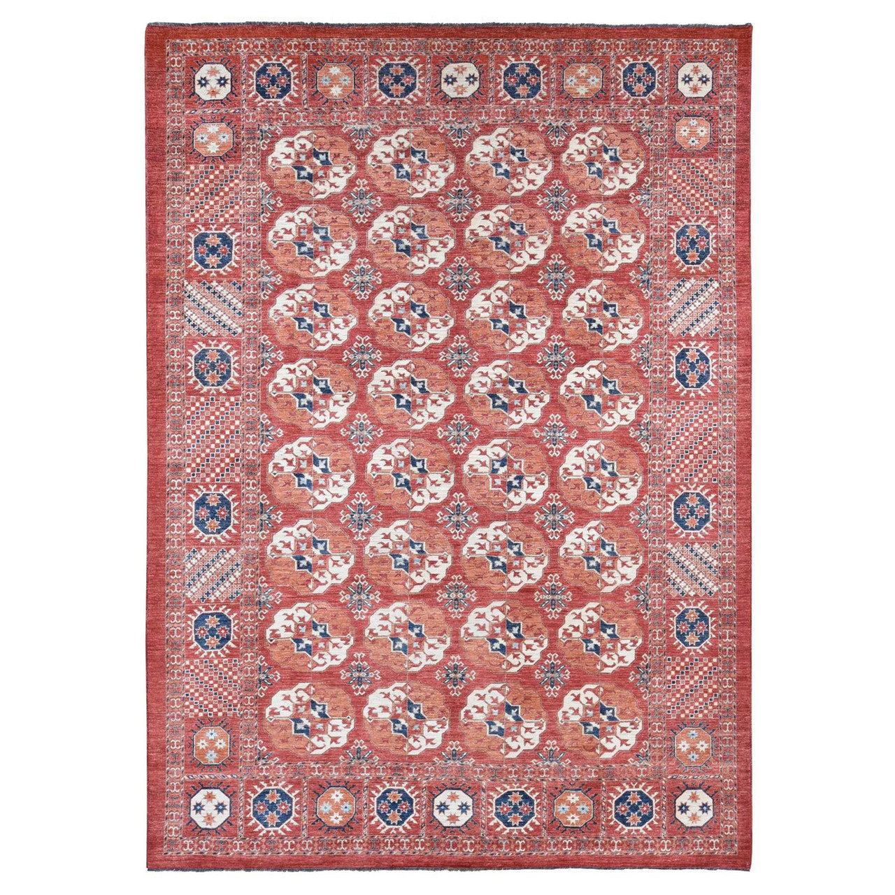 Tribal & Geometric Wool Hand Knotted Rug Red No Border 9.10X14.0 -O080687