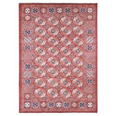 Tribal & Geometric Wool Hand Knotted Rug Red No Border 9.10X14.0 -O080687