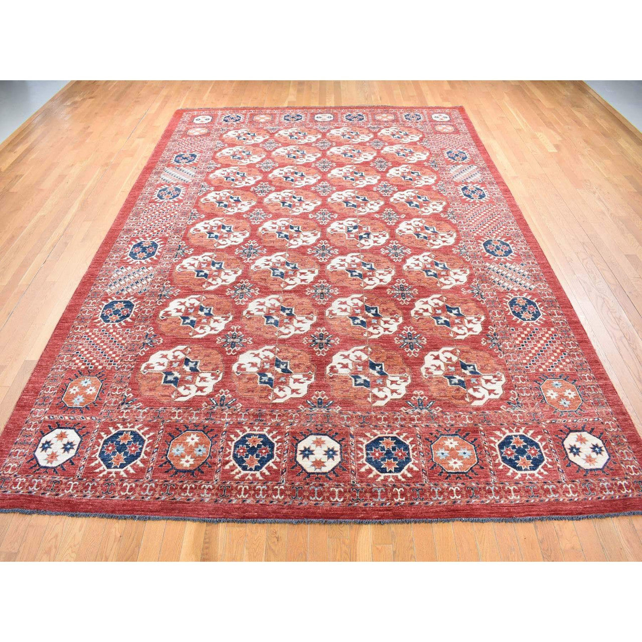 Tribal & Geometric Wool Hand Knotted Rug Red No Border 9.10X14.0 -O080687