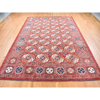 Tribal & Geometric Wool Hand Knotted Rug Red No Border 9.10X14.0 -O080687