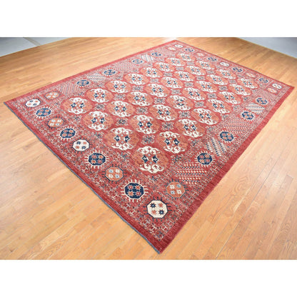 Tribal & Geometric Wool Hand Knotted Rug Red No Border 9.10X14.0 -O080687