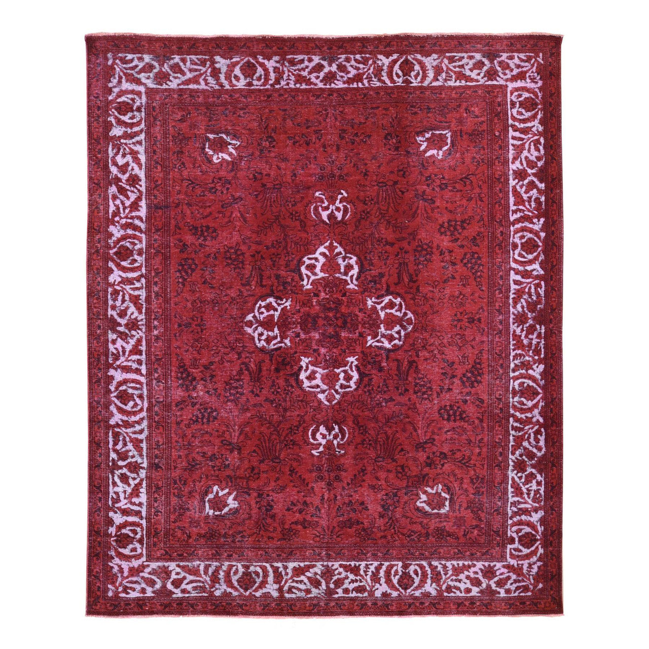 Red 8'7" x 10'8" Overdyed & Vintage Hand knotted Wool Rug - Sku: O080695