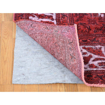 Overdyed & Vintage Wool Hand Knotted Rug Red Ivory 8.7X10.8 -O080695