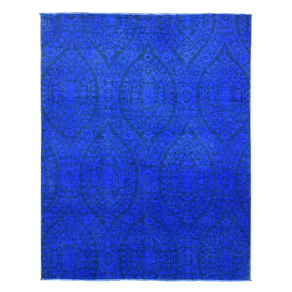 Overdyed & Vintage Wool Hand Knotted Rug Blue No Border 8.0X10.0 -O080696