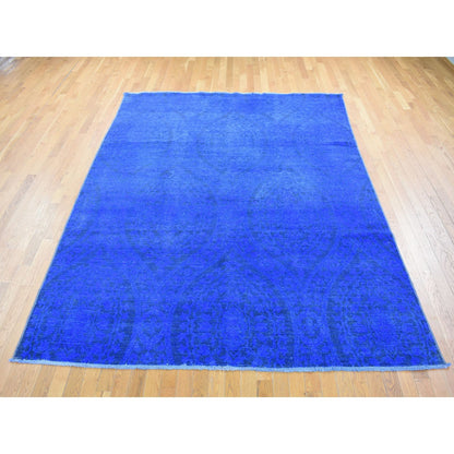Overdyed & Vintage Wool Hand Knotted Rug Blue No Border 8.0X10.0 -O080696