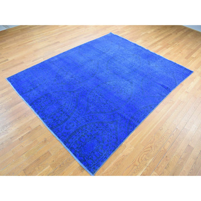Overdyed & Vintage Wool Hand Knotted Rug Blue No Border 8.0X10.0 -O080696