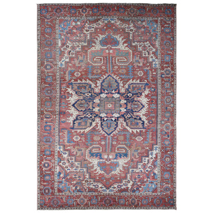 Antique Wool Hand Knotted Rug Red Red 12.3X18.6 -O080698