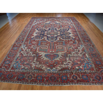 Antique Wool Hand Knotted Rug Red Red 12.3X18.6 -O080698