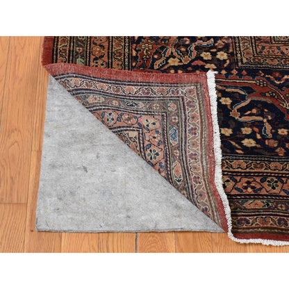 Antique Wool Hand Knotted Rug Red Midnight Blue 14.3X20.3 -O080699