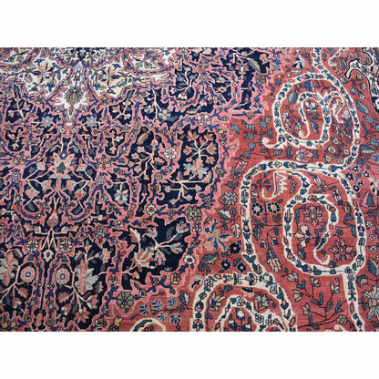 Antique Wool Hand Knotted Rug Red Midnight Blue 14.3X20.3 -O080699