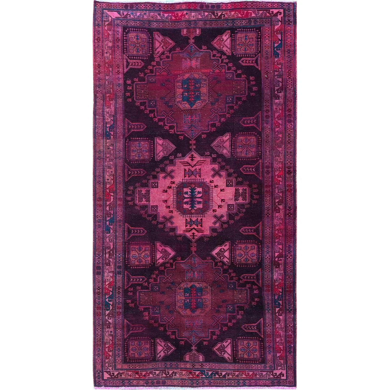 Overdyed & Vintage Wool Hand Knotted Rug Pink 5.0x9.7 -O0806