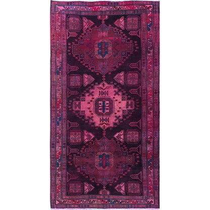 Overdyed & Vintage Wool Hand Knotted Rug Pink 5.0x9.7 -O0806