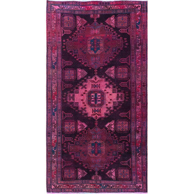 Overdyed & Vintage Wool Hand Knotted Rug Pink 5.0x9.7 -O0806
