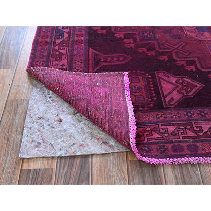 Overdyed & Vintage Wool Hand Knotted Rug Pink 5.0x9.7 -O0806