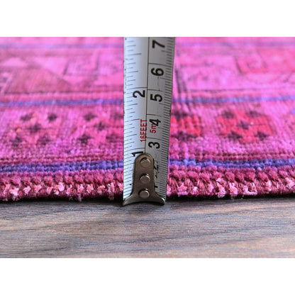 Overdyed & Vintage Wool Hand Knotted Rug Pink 5.0x9.7 -O0806
