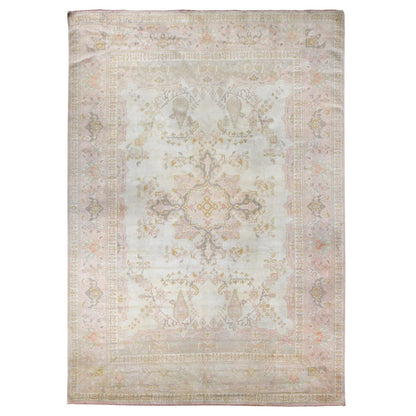 Antique Wool Hand Knotted Rug Ivory Pink 11.0X16.0 -O080700