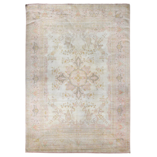 Antique Wool Hand Knotted Rug Ivory Pink 11.0X16.0 -O080700